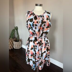 Simply Vera | Vera Wang Career Sun Dress Belted Abstract Watercolor Print Large
